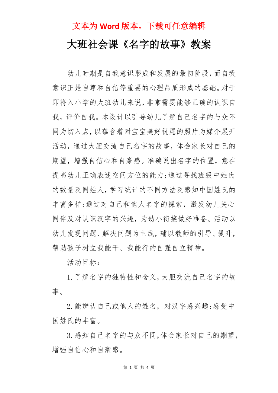 大班社会课《名字的故事》教案.docx_第1页