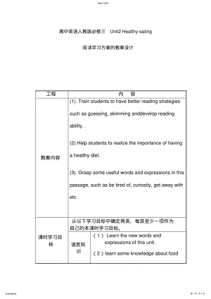 2022年高中高一英语必修三UnitHealthyeating阅读学习实施专业技术方案教学设计教学导案 .pdf