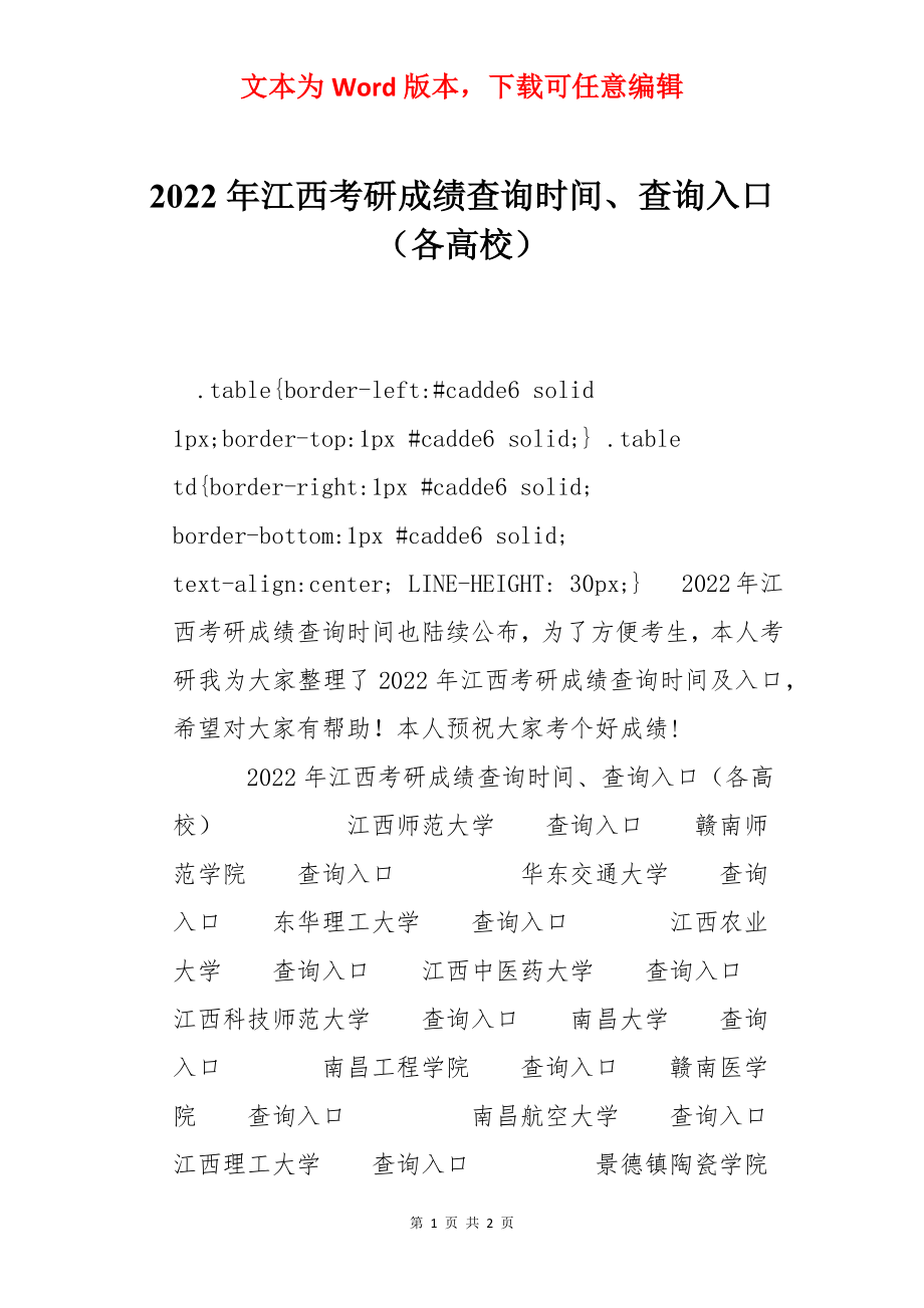 2022年江西考研成绩查询时间、查询入口（各高校）.docx_第1页