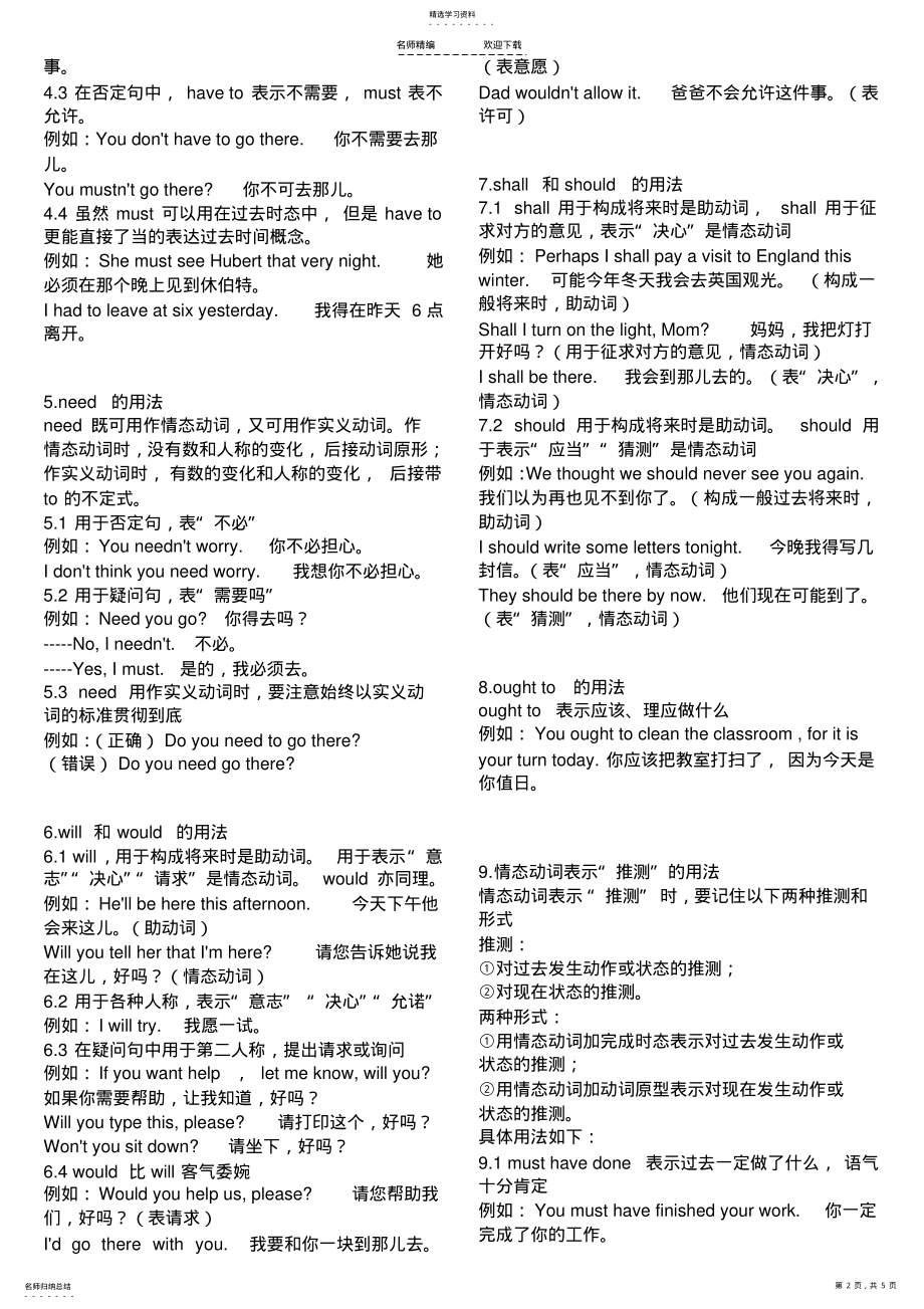 2022年高考英语情态动词讲解及习题 .pdf_第2页