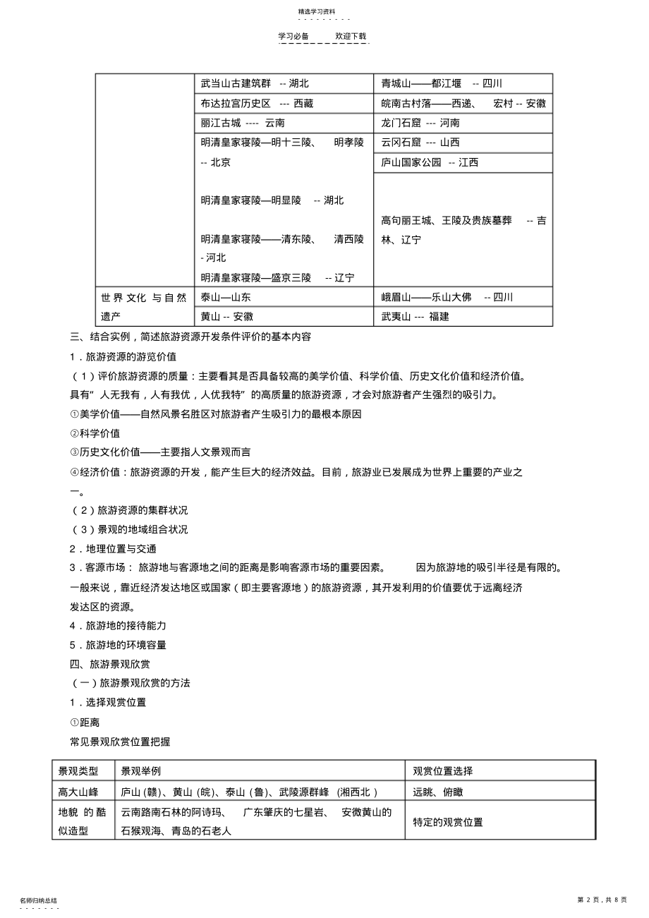 2022年高中地理选修③旅游地理知识点归纳与总结 .pdf_第2页