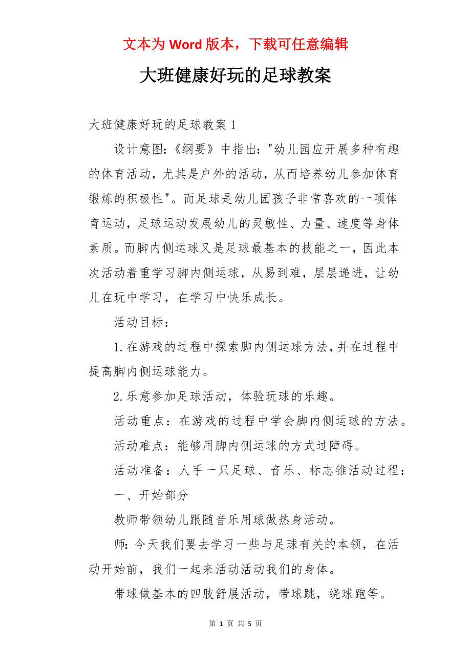 大班健康好玩的足球教案.docx_第1页