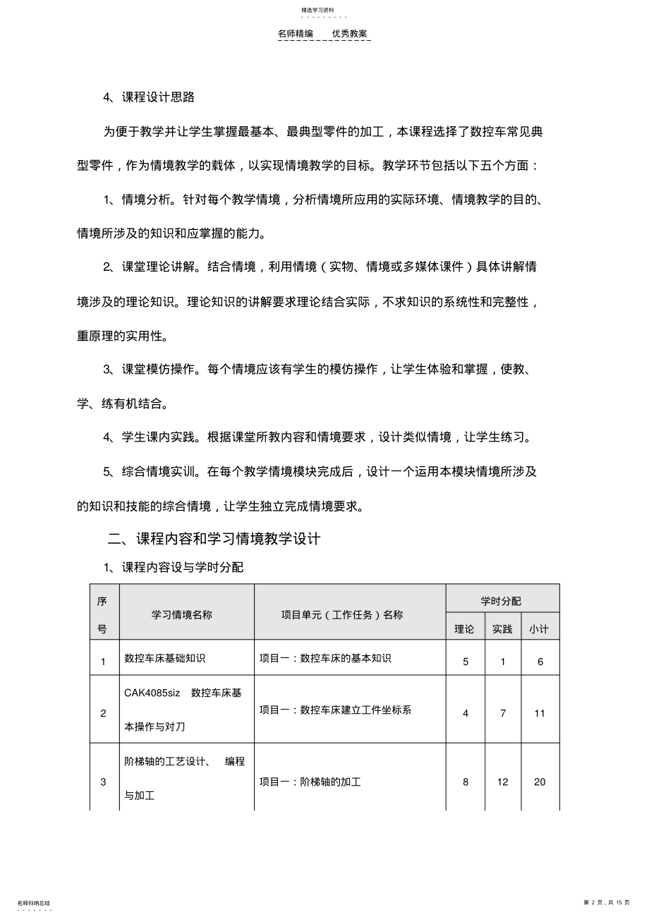 2022年数控车削加工工艺与编程课程整体教学设计方案 .pdf_第2页