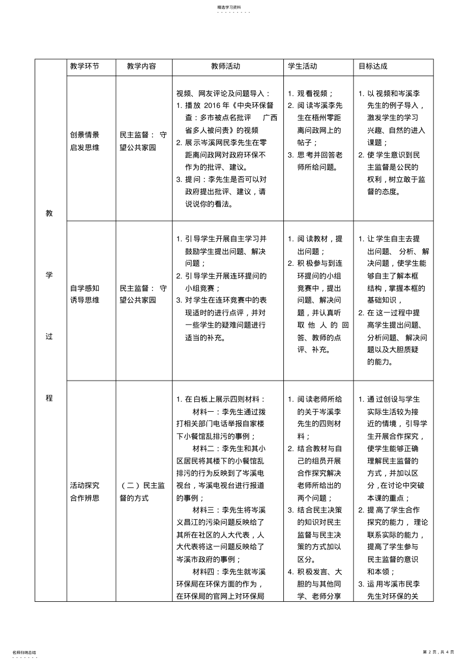 2022年教学设计——民主监督：守望公共家园 .pdf_第2页