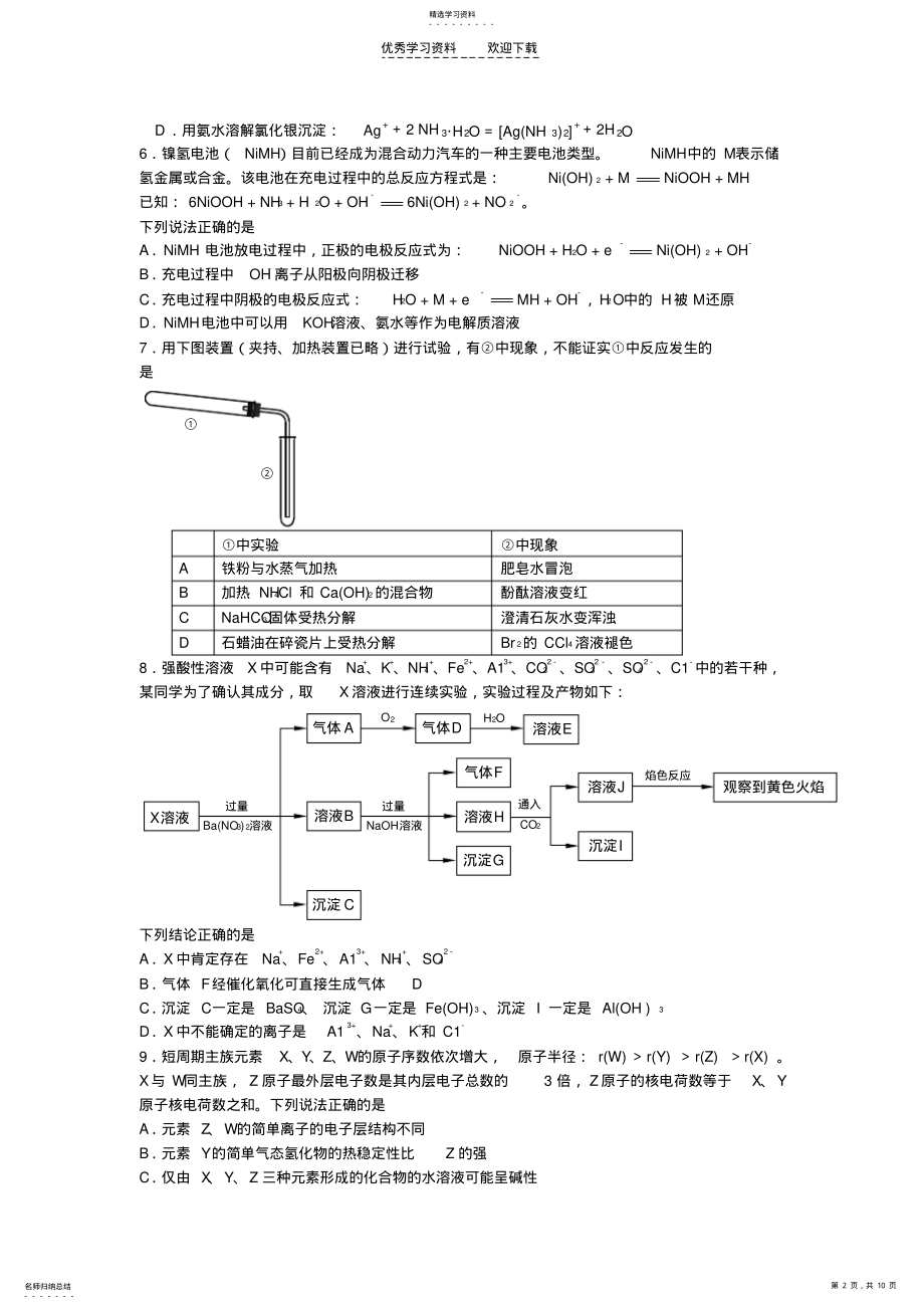 2022年高三化学综合训练一 .pdf_第2页