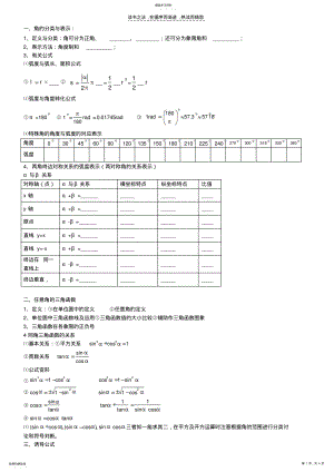 2022年高中数学人教A版必修四第一章三角函数知识填空 .pdf