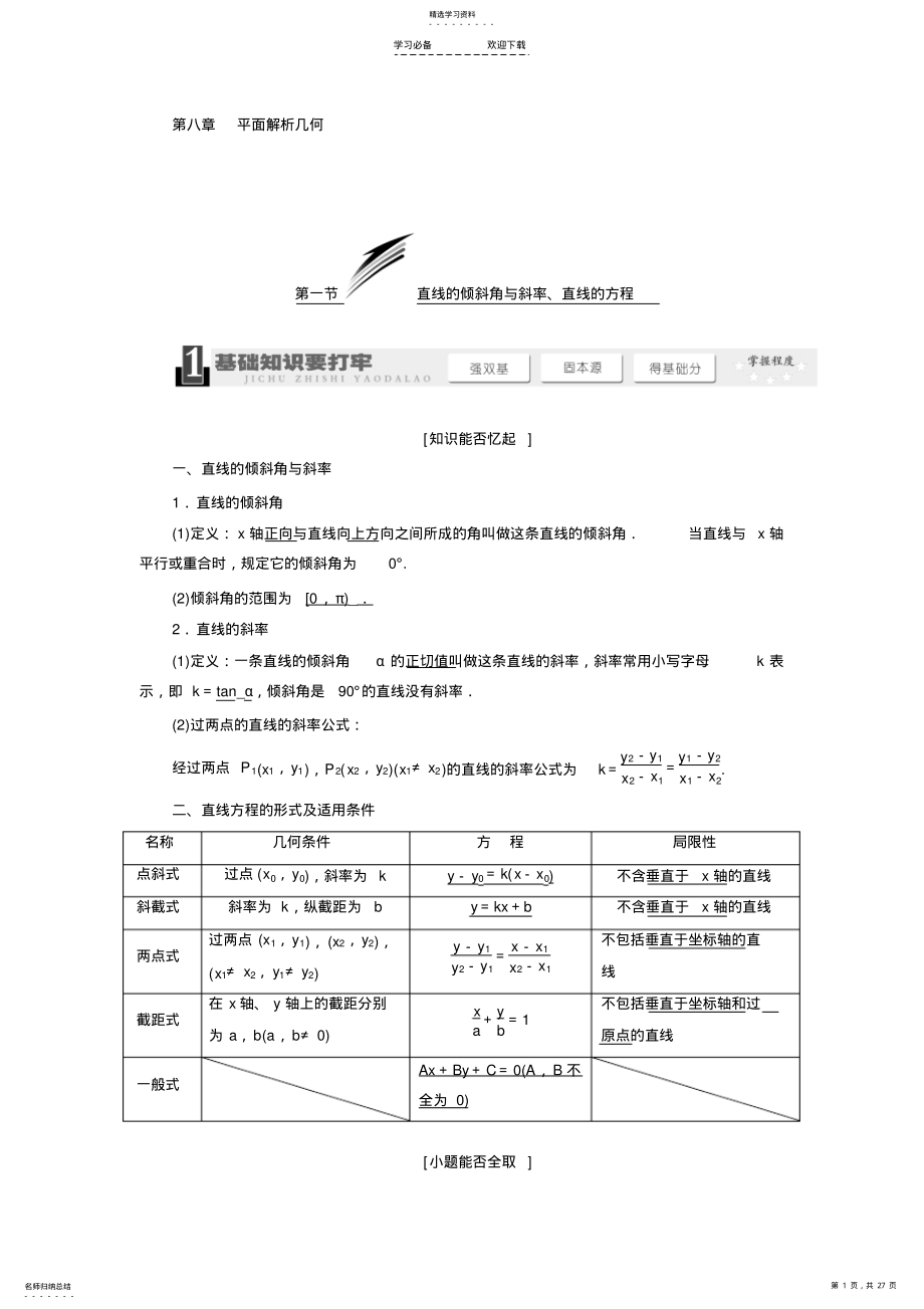 2022年高中数学第三章《直线与方程》知识点总结与练习 .pdf_第1页