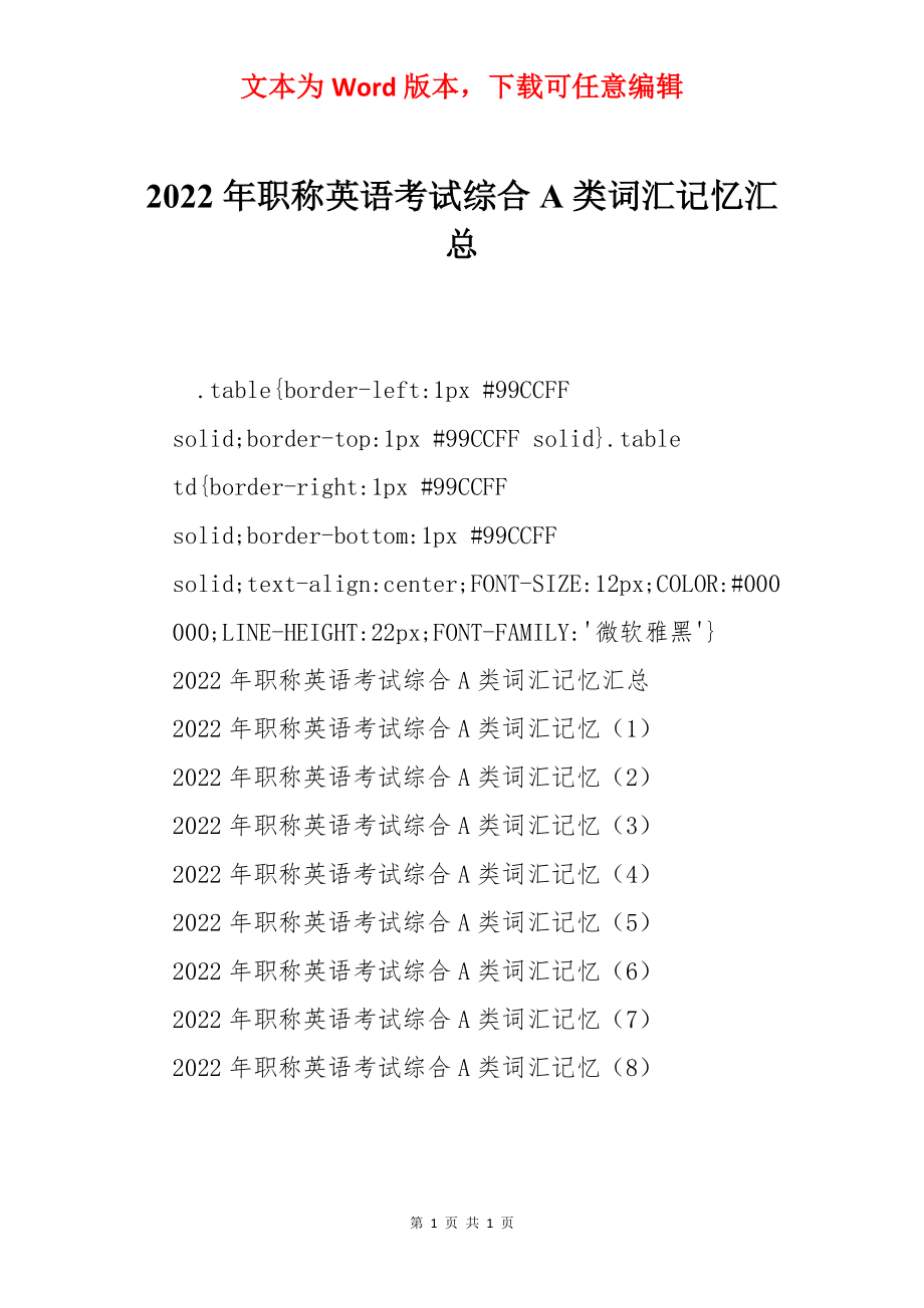 2022年职称英语考试综合A类词汇记忆汇总.docx_第1页