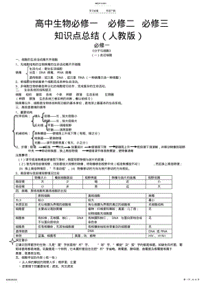 2022年高中生物必修一必修二必修三知识点总结人教版【完全】 .pdf