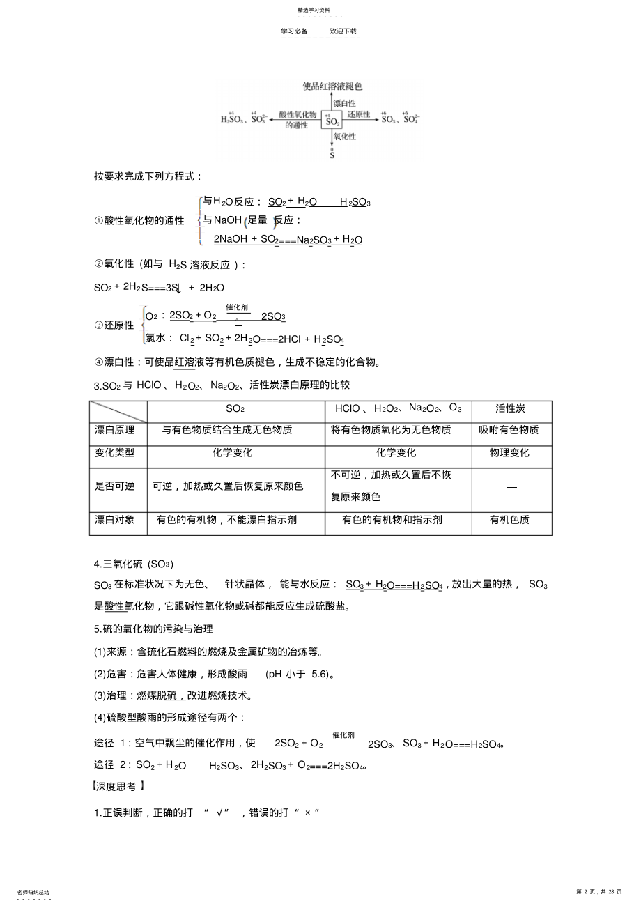 2022年高三复习资料硫及其化合物知识点及习题 .pdf_第2页