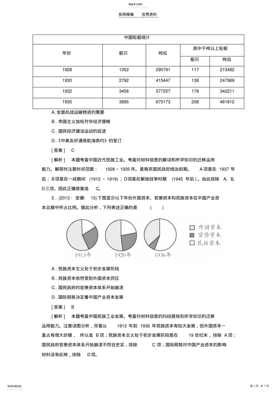 2022年高考历史二轮复习名师知识点总结专练近代中国经济结构变动与资本主义曲折发展 .pdf_第2页