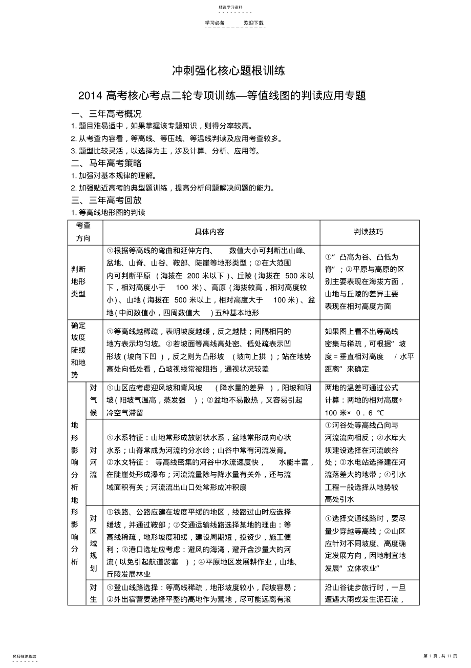 2022年高三高考核心考点冲刺强化题根训练等值线图的判读应用专题 .pdf_第1页