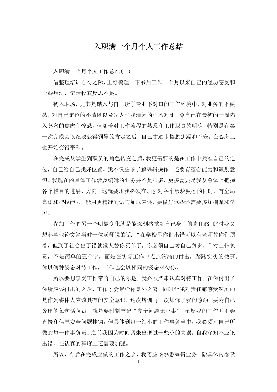 入职满一个月个人工作总结.docx_第1页