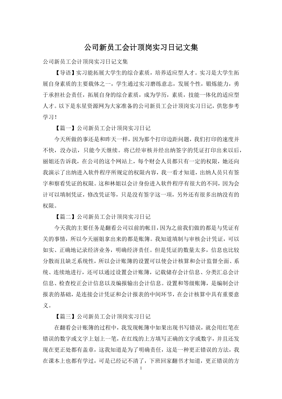 公司新员工会计顶岗实习日记文集.docx_第1页