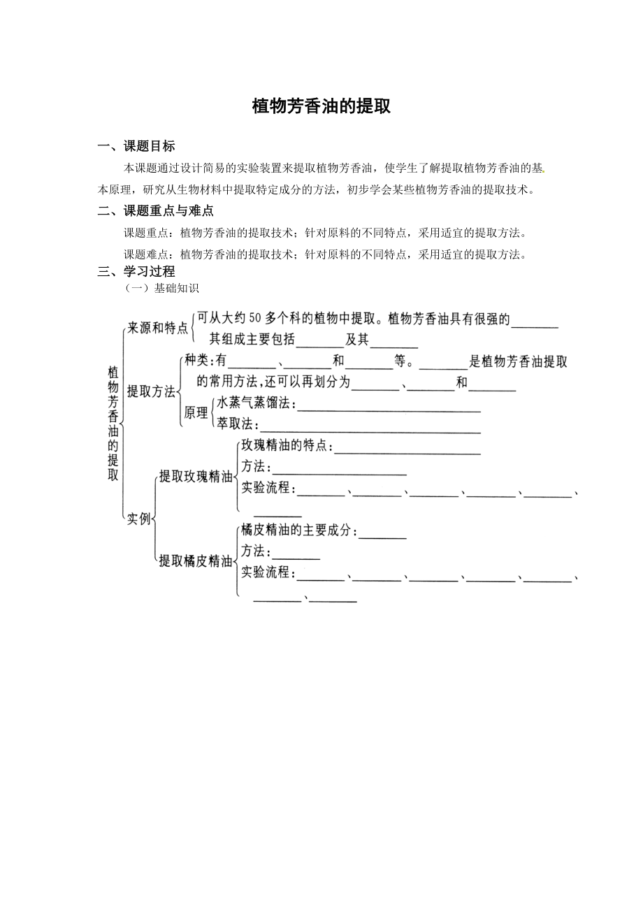 【高中生物】生物：6.1《植物芳香油的提取》学案(新人教版选修1).doc_第1页