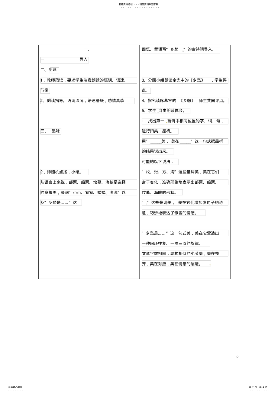 2022年2022年九年级语文下册《乡愁》教案新人教版 .pdf_第2页