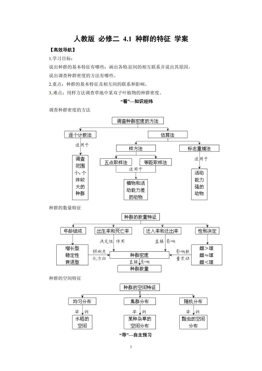 【高中生物】高中生物精品学案：4.1-种群的特征.doc_第1页