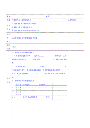 【高中生物】高中生物人教必修三教案：2.3神经调节和体液调节的关系+.doc