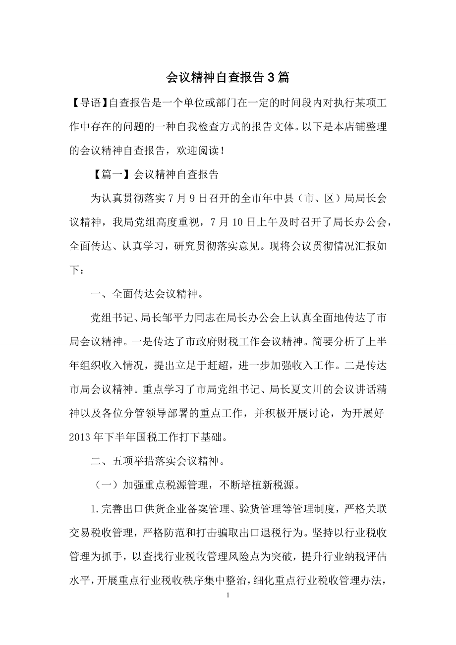 会议精神自查报告3篇.docx_第1页