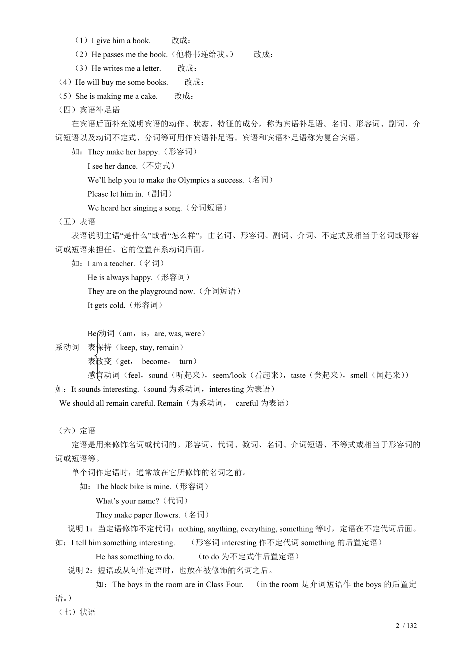 初二初中英语句子成分讲解练习及答案.doc_第2页