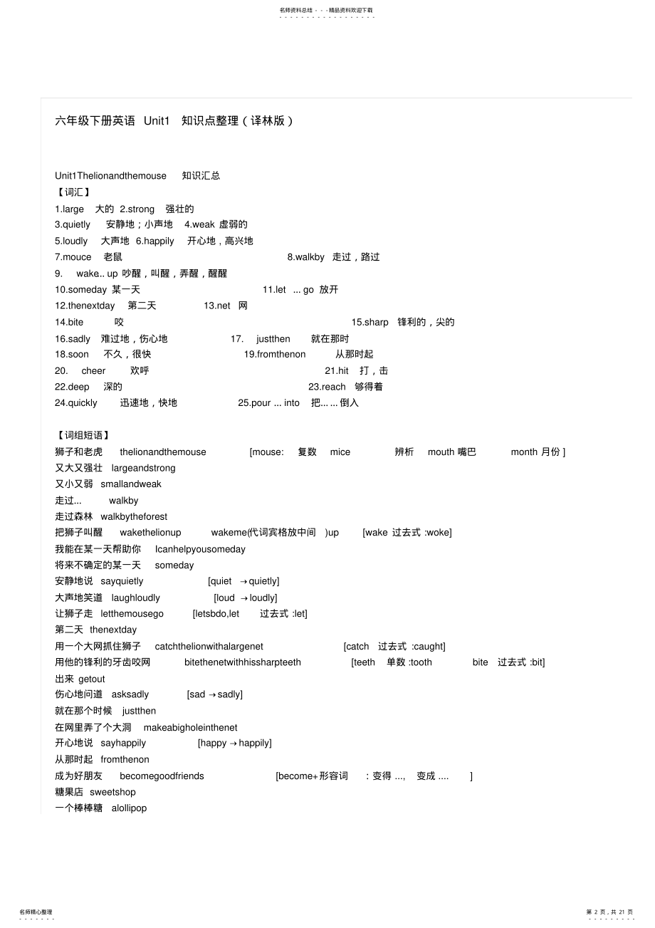 2022年2022年六下英语各单元知识点汇总译林版复习进程 .pdf_第2页