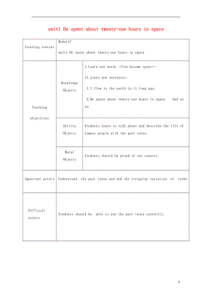 六年级英语下册Module7Unit1Hespentabouttwenty_onehoursinspace教案外研版三起.doc