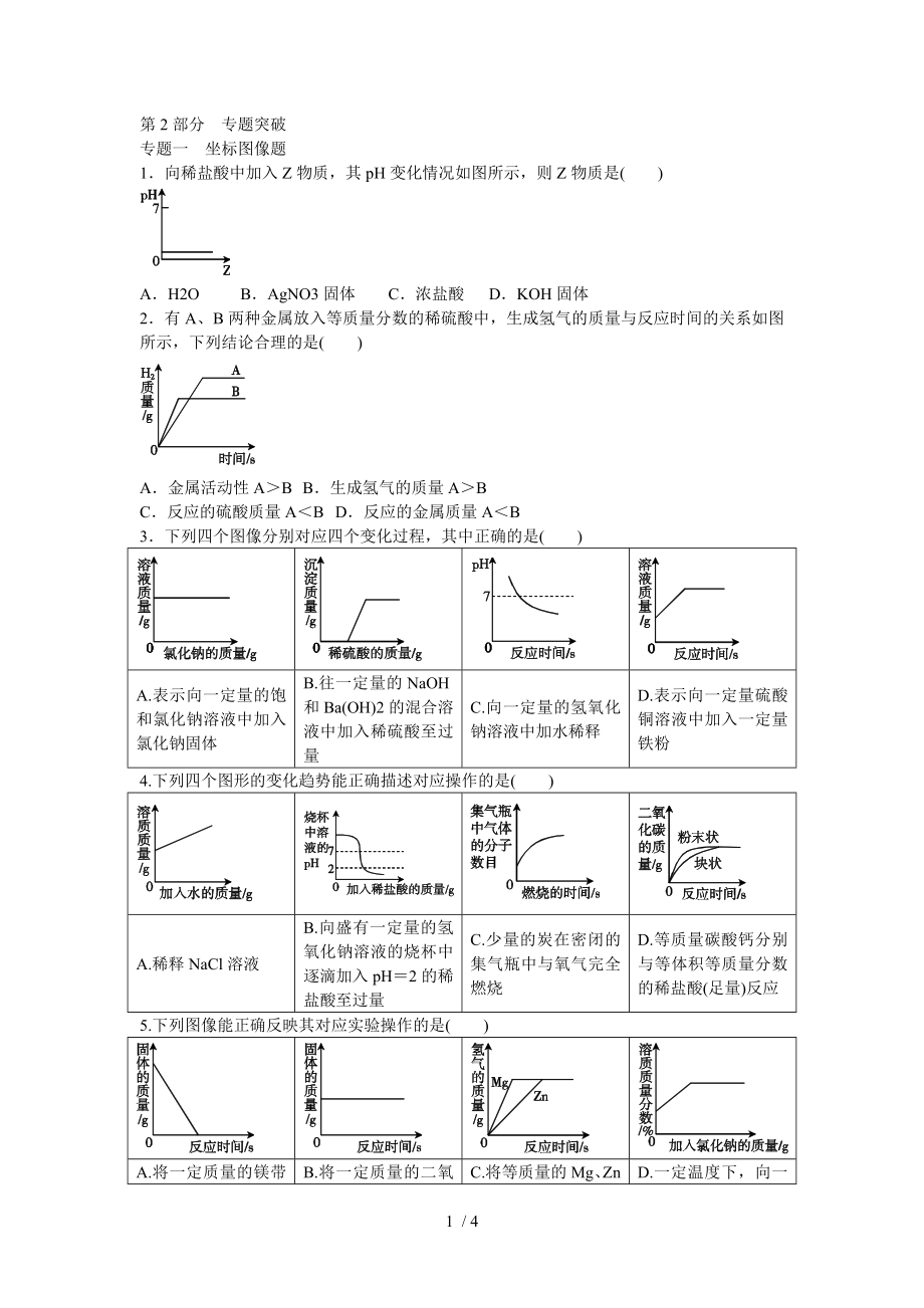 初中化学坐标图像题.doc_第1页