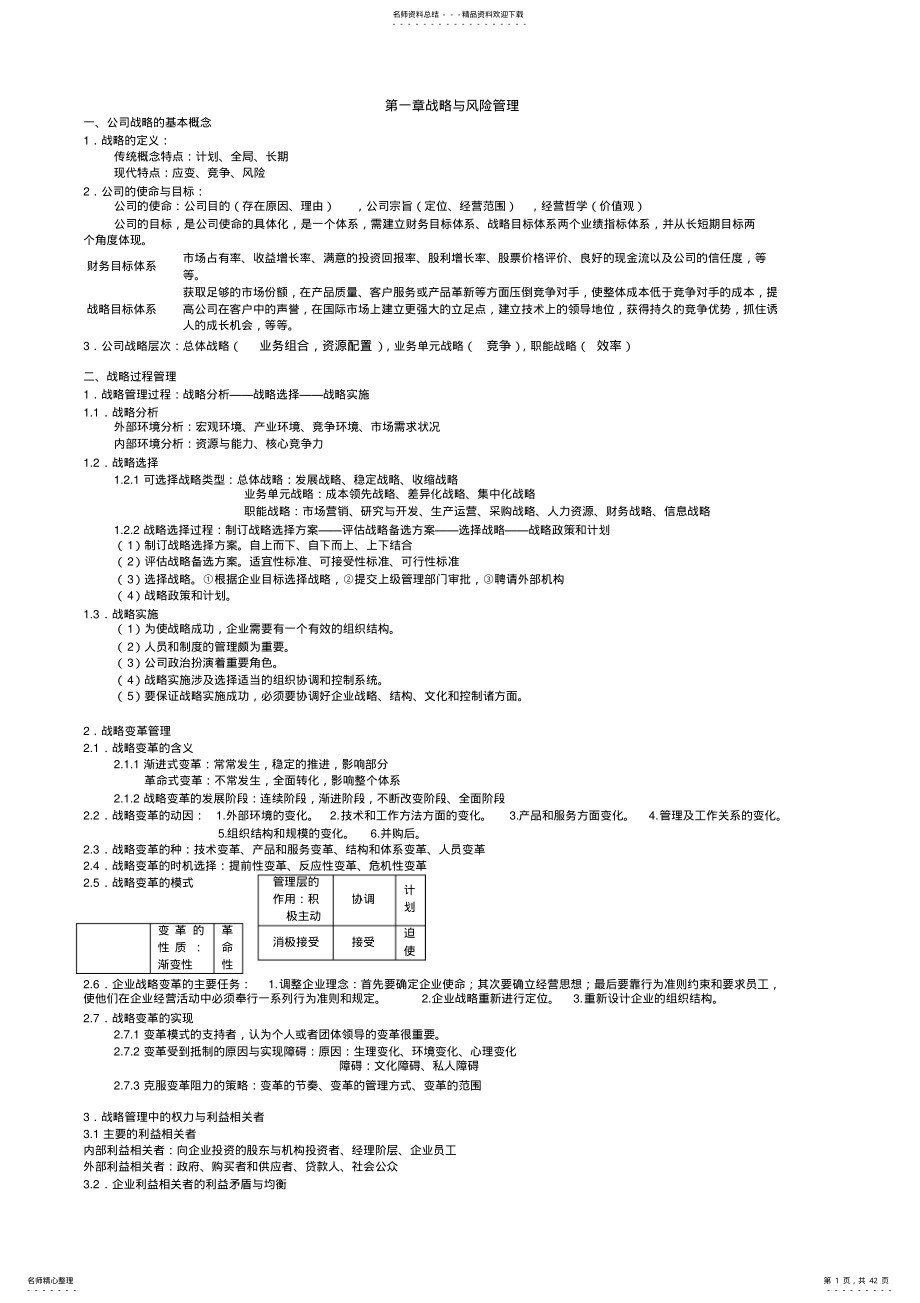 2022年2022年公司战略与风险管理知识点笔记 .pdf_第1页