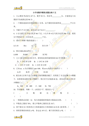 六年级下册数学小升初试题-模拟全练十五--全国通用(无答案).doc