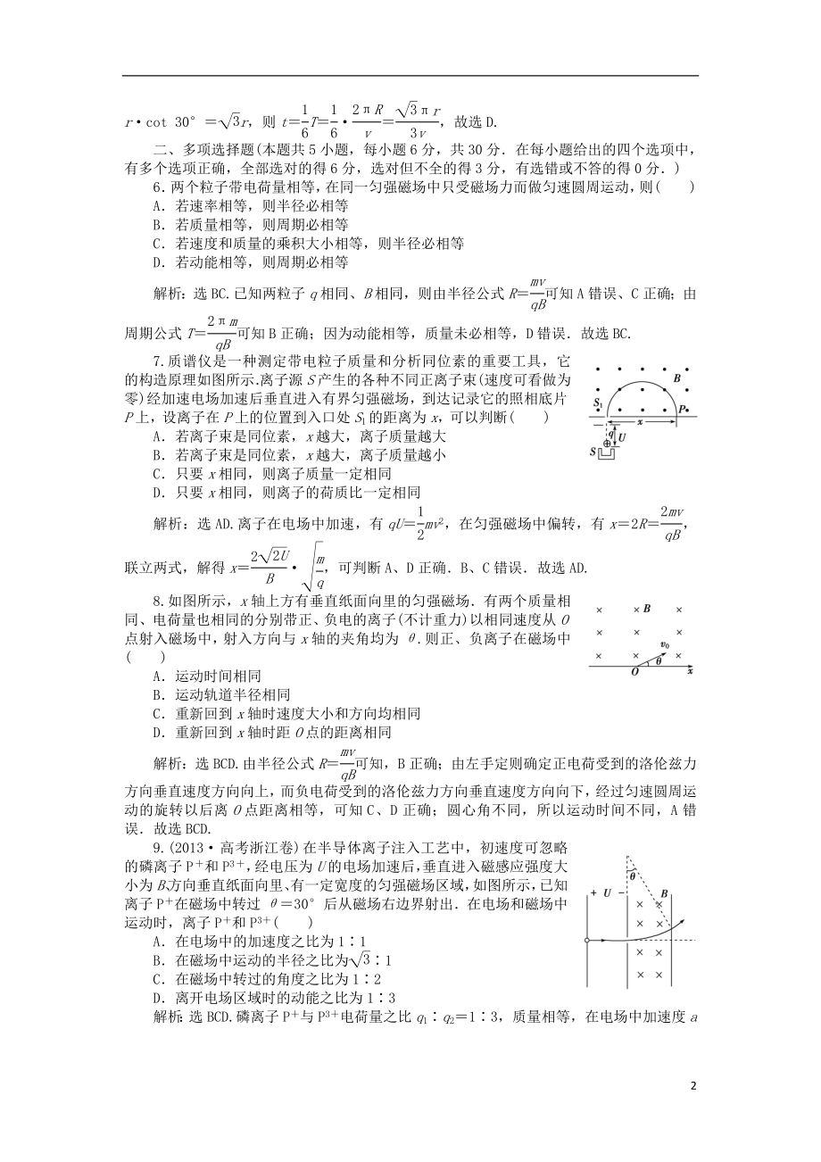 优化方案2016_2017学年高中物理第6章磁吃电流和运动电荷的作用章末检测含解析鲁科版选修3_1.doc_第2页