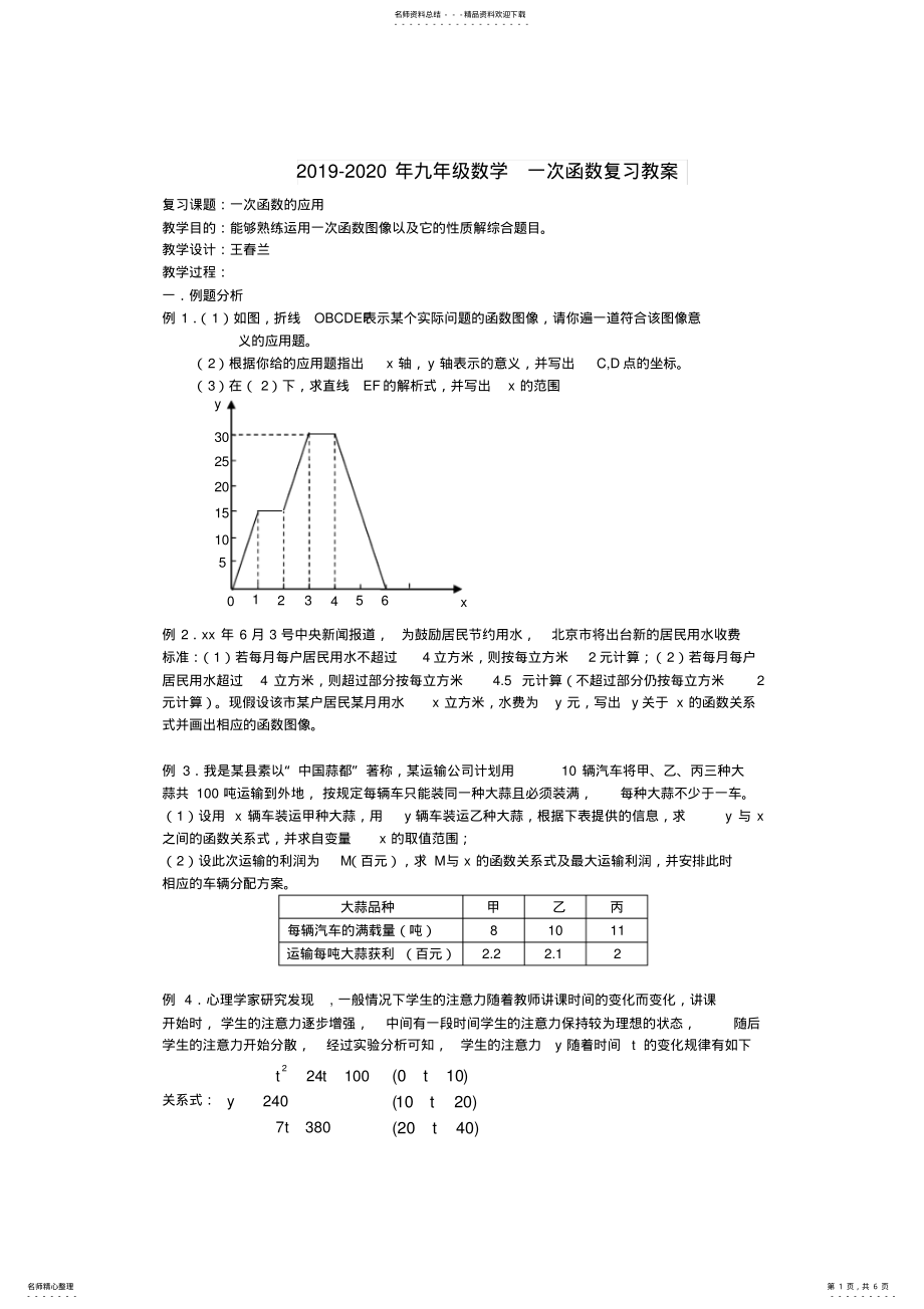 2022年-九年级数学一次函数复习教案 .pdf_第1页