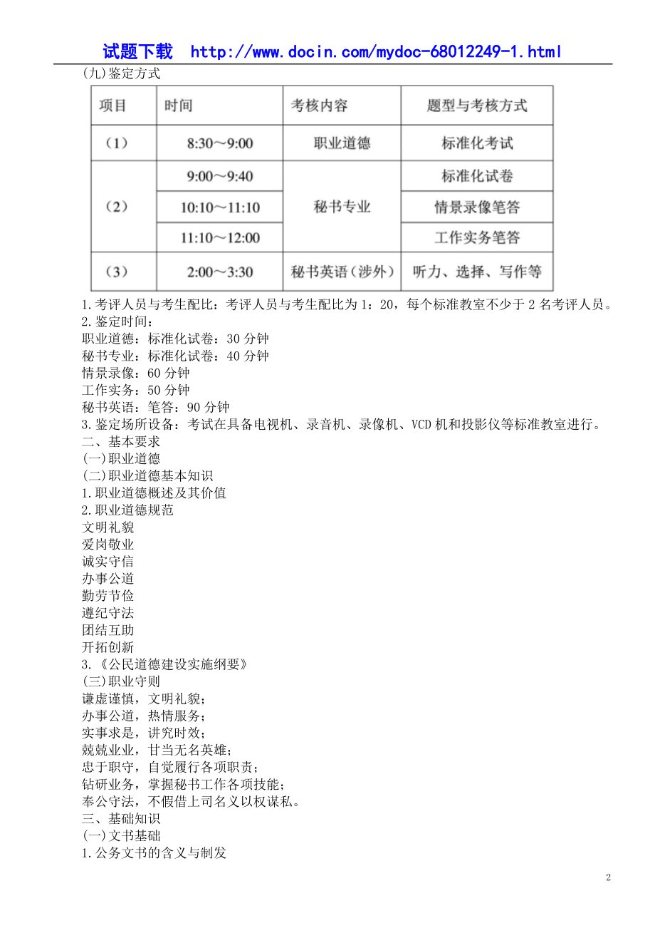 三级秘书国家资格考试指南：秘书国家职业标准.doc_第2页