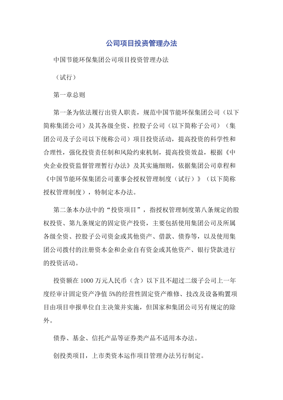 公司项目投资管理办法.docx_第1页