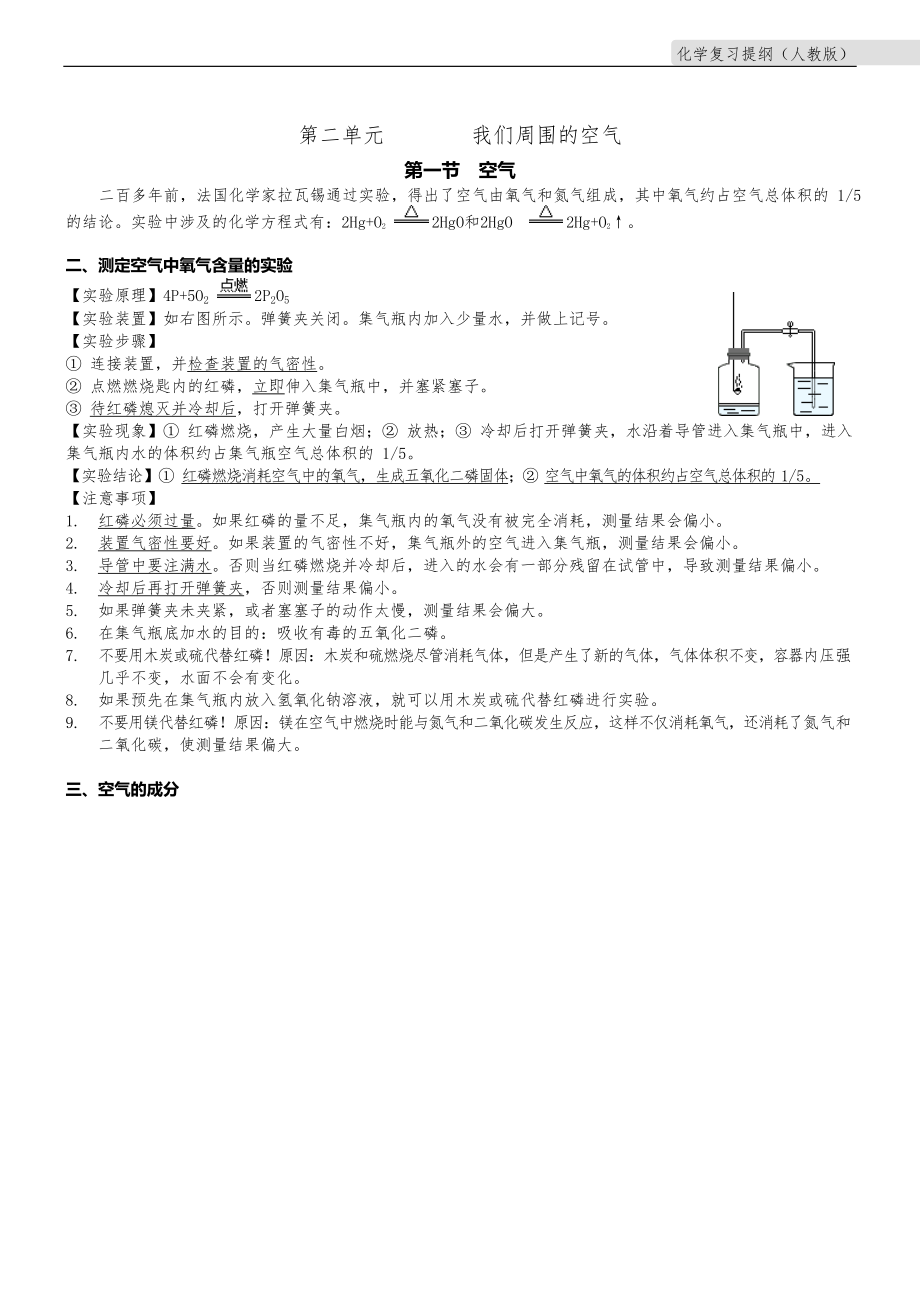 人教版九年级化学知识点总结大全第二单元我们周围的空气.docx_第1页