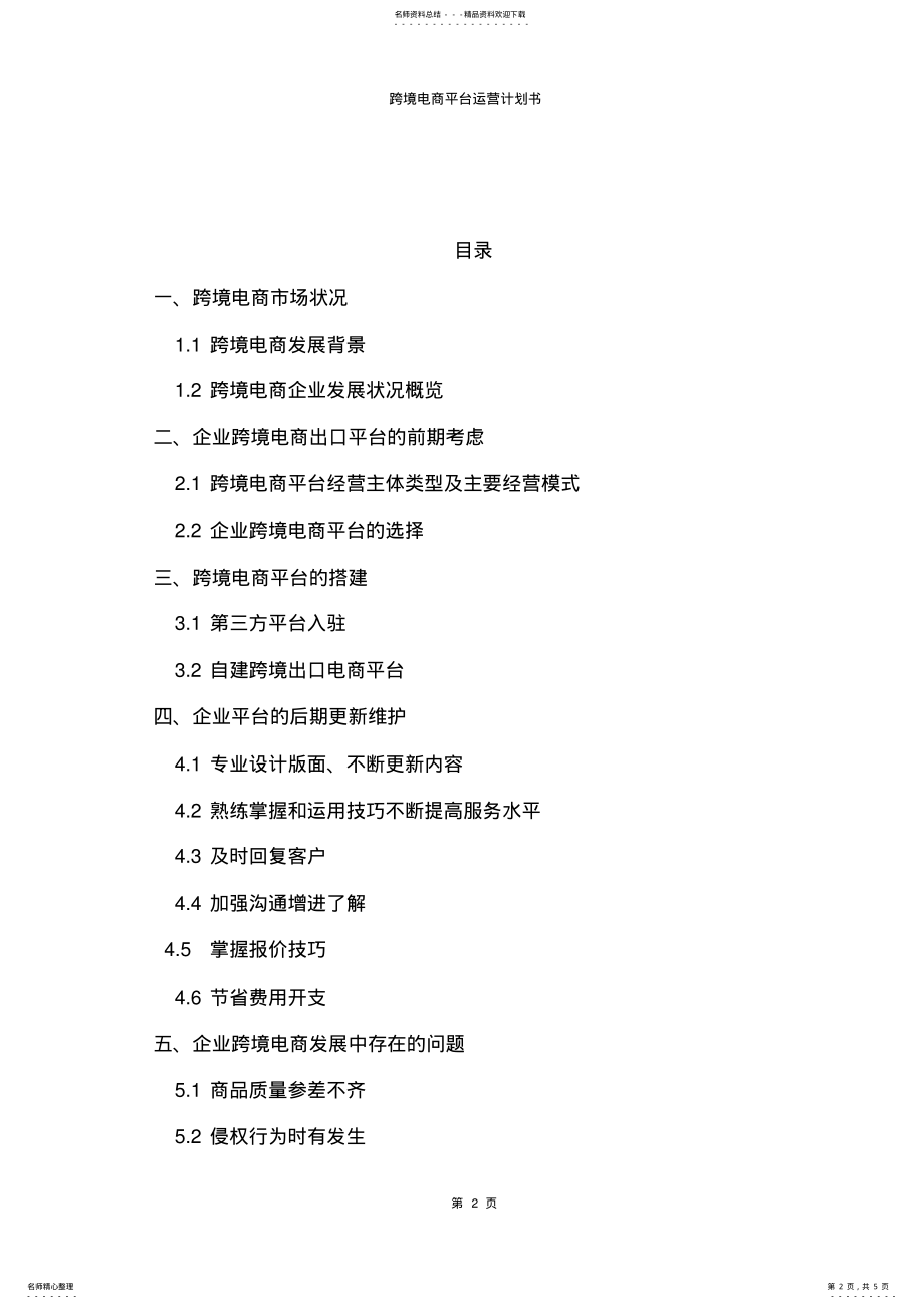 2022年2022年公司企业跨境电商平台整体运营计划书策划方案 .pdf_第2页