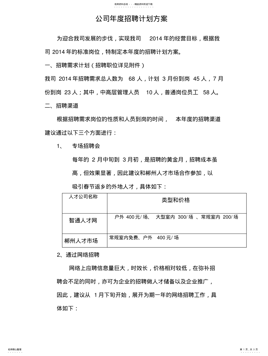 2022年2022年公司年度招聘计划方案 .pdf_第1页