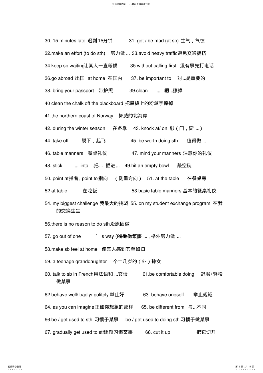 2022年2022年九年级UnitYouaresupposedtoshakehands知识点和练习 .pdf_第2页