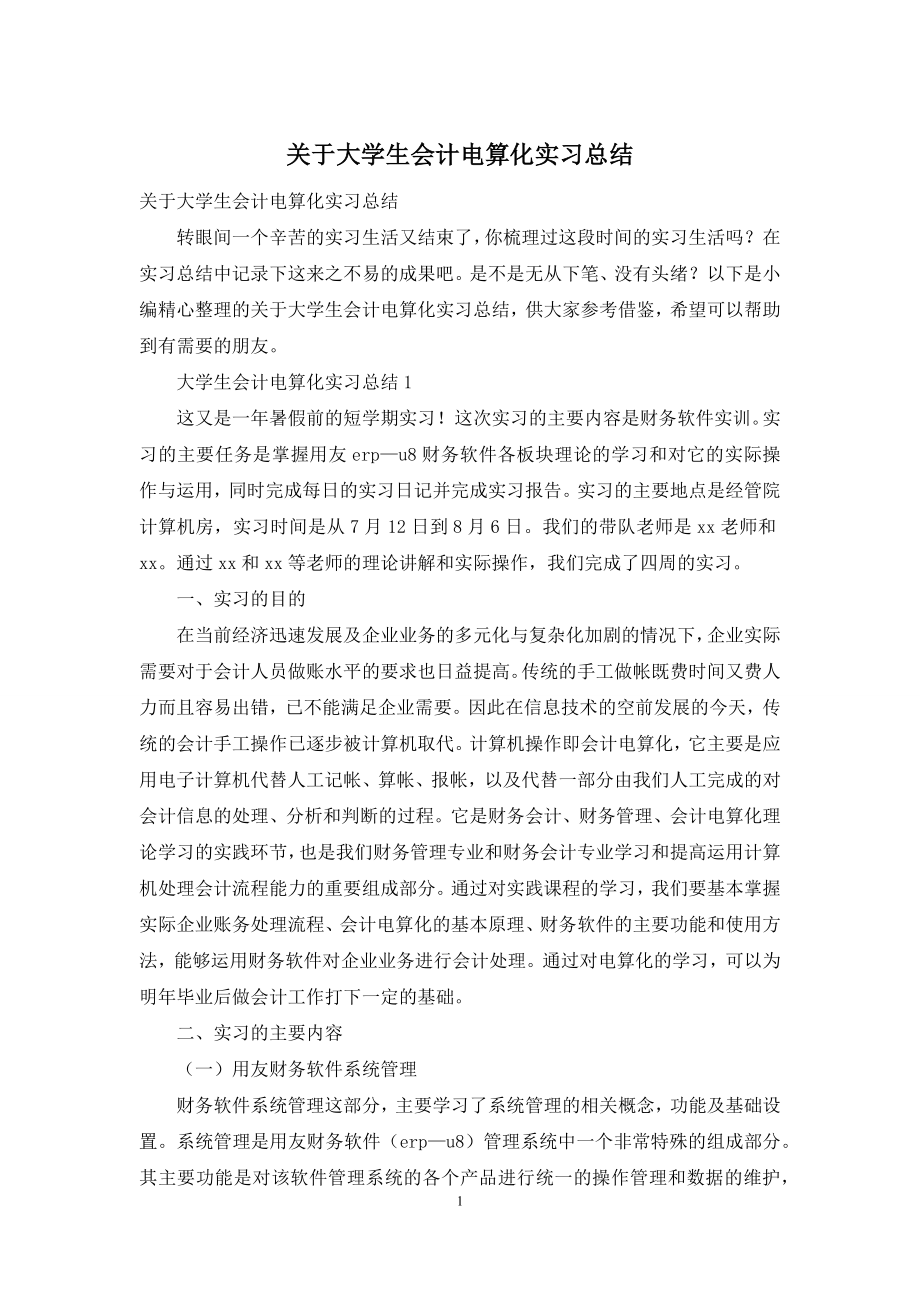 关于大学生会计电算化实习总结.docx_第1页