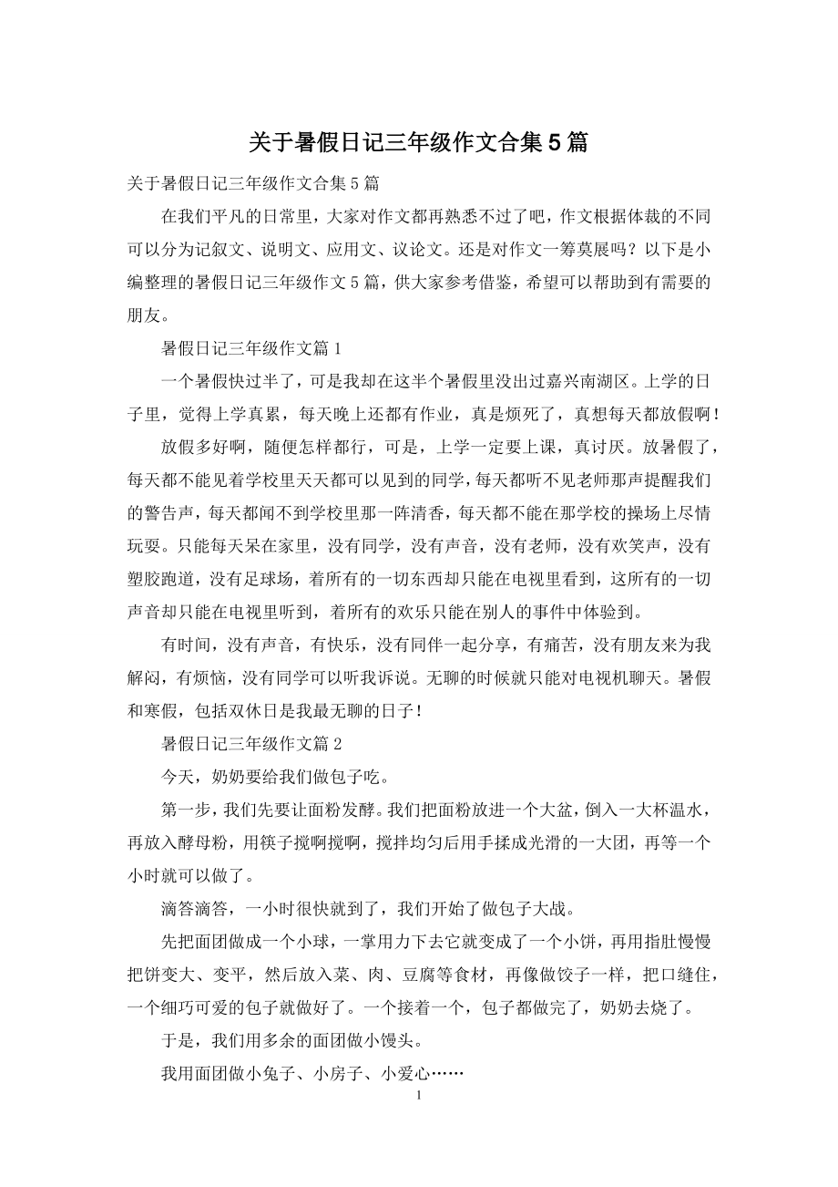 关于暑假日记三年级作文合集5篇.docx_第1页