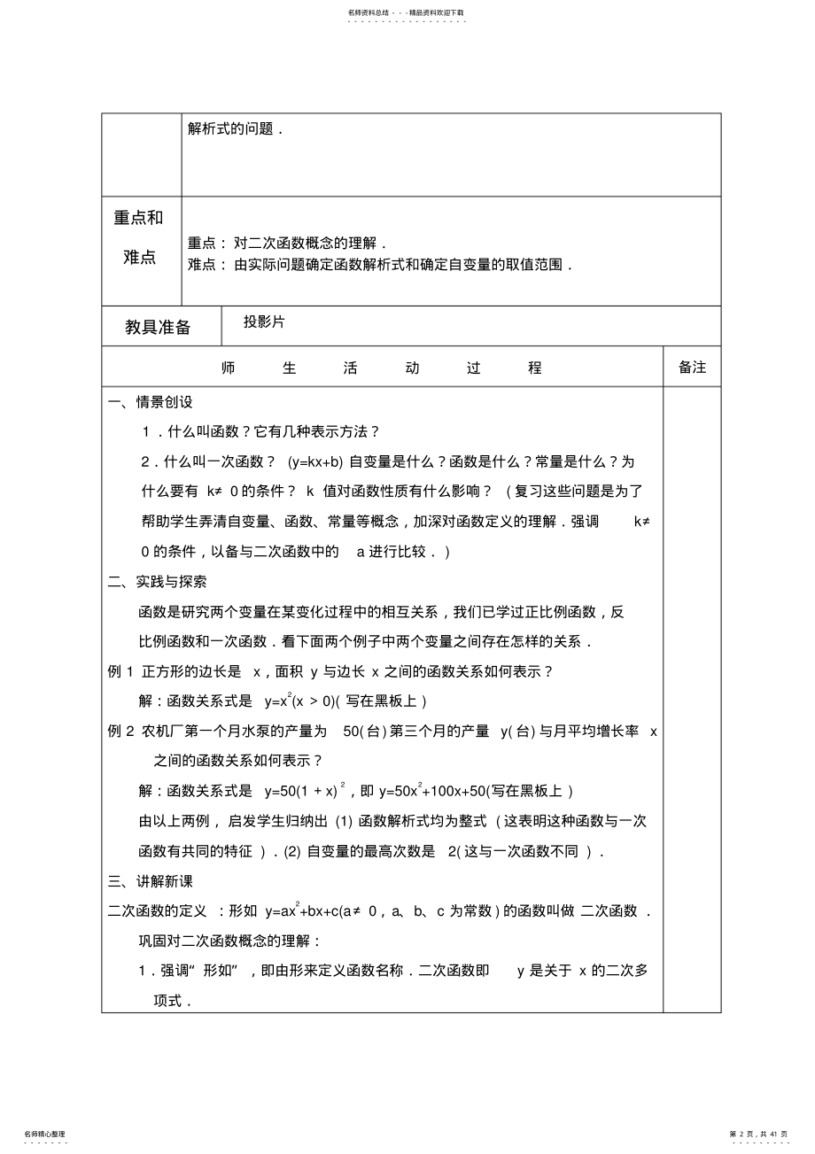 九年级《二次函数》全章教案 .pdf_第2页