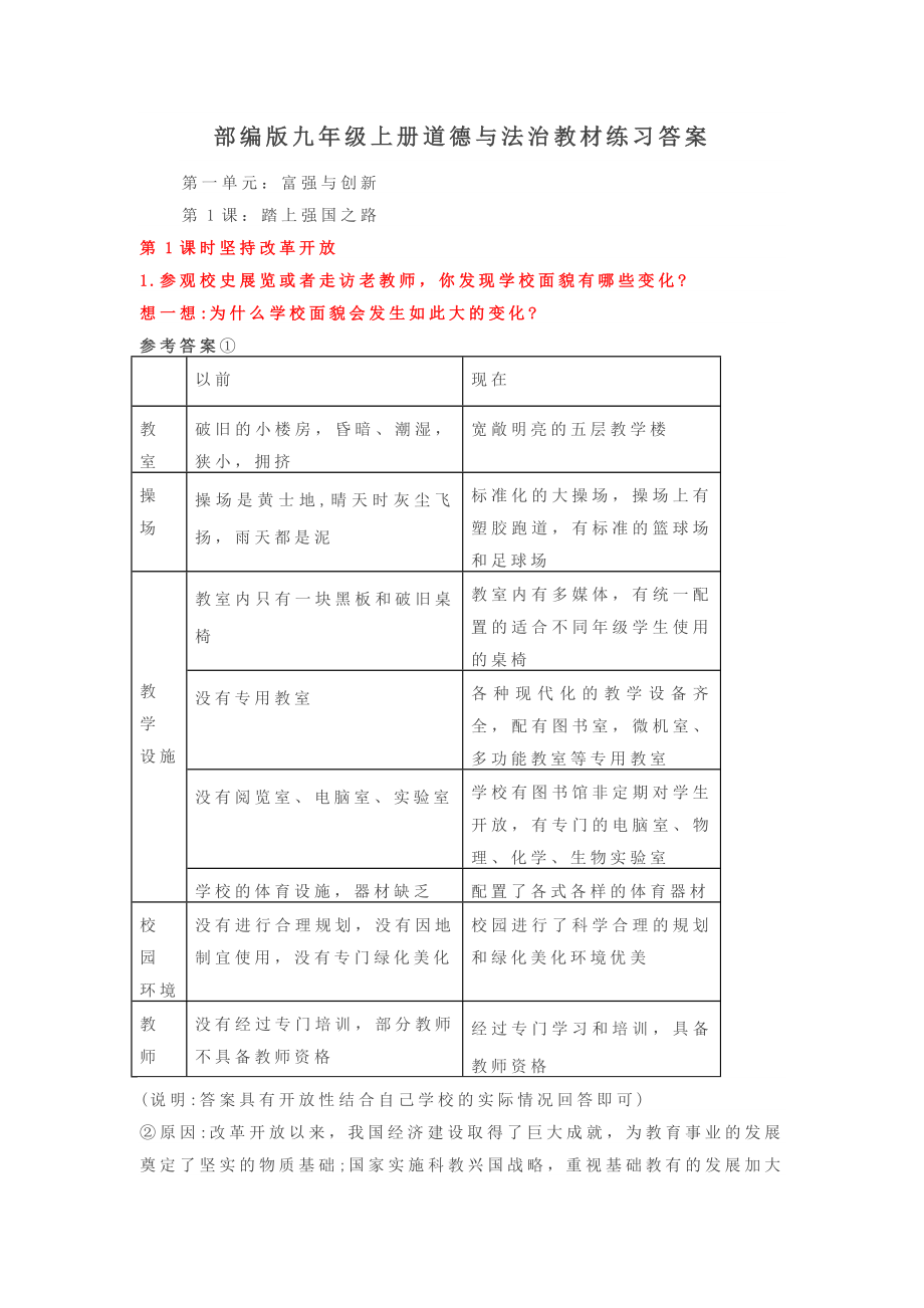 部编版九年级上册道德与法治教材练习答案.doc_第1页