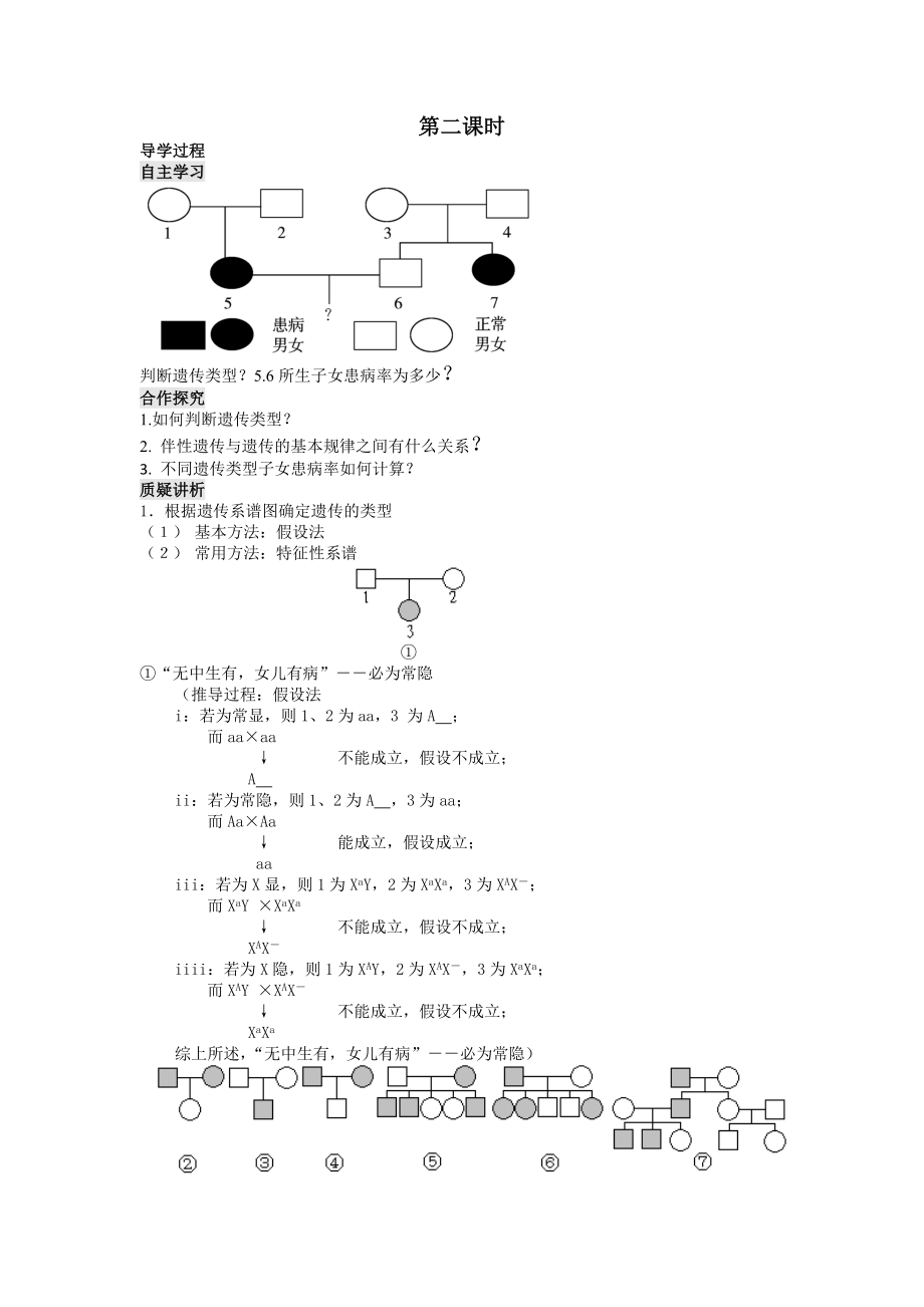 【高中生物】人教高中生物必修2导学案：第二章第3节-伴性遗传第2课时.doc_第1页