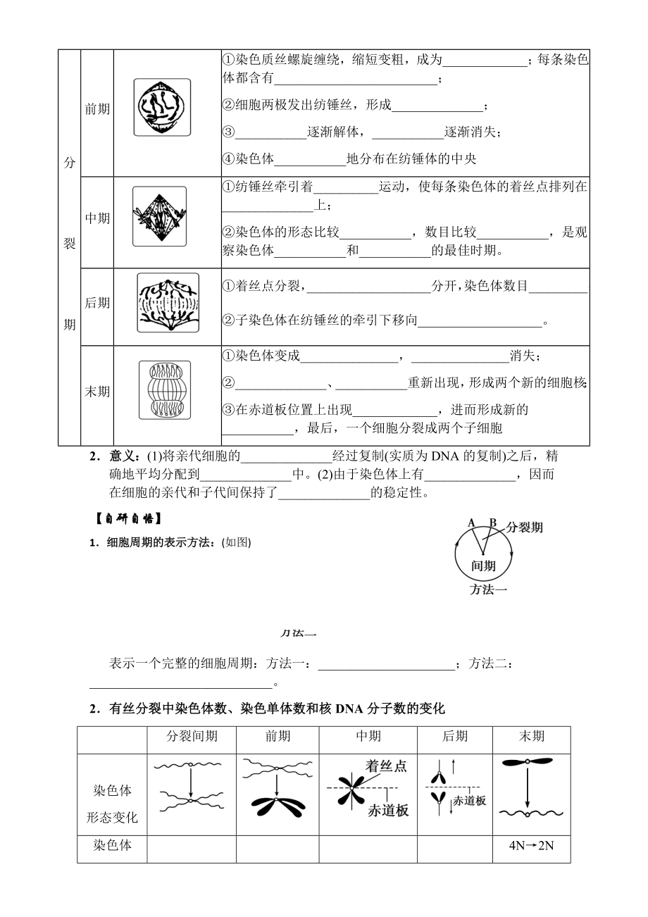 【高中生物】人教版高中生物必修1学案：6.1细胞的增殖(1)-Word版含答案.doc_第2页