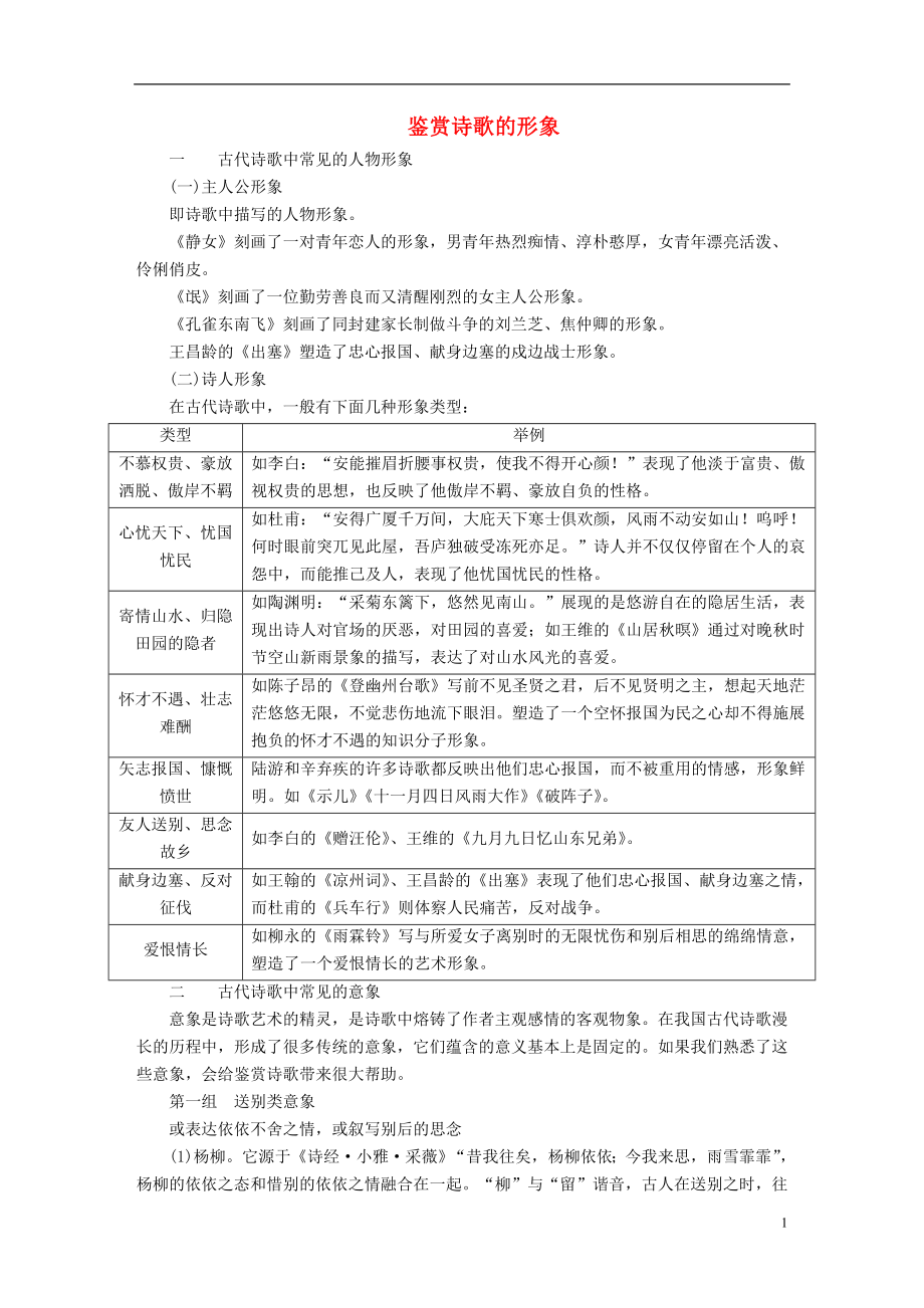 全国通用2017版高考语文一轮总复习第2部分古代文言文阅读专题八古代诗歌鉴赏二鉴赏诗歌的形象相关知识储备.doc_第1页