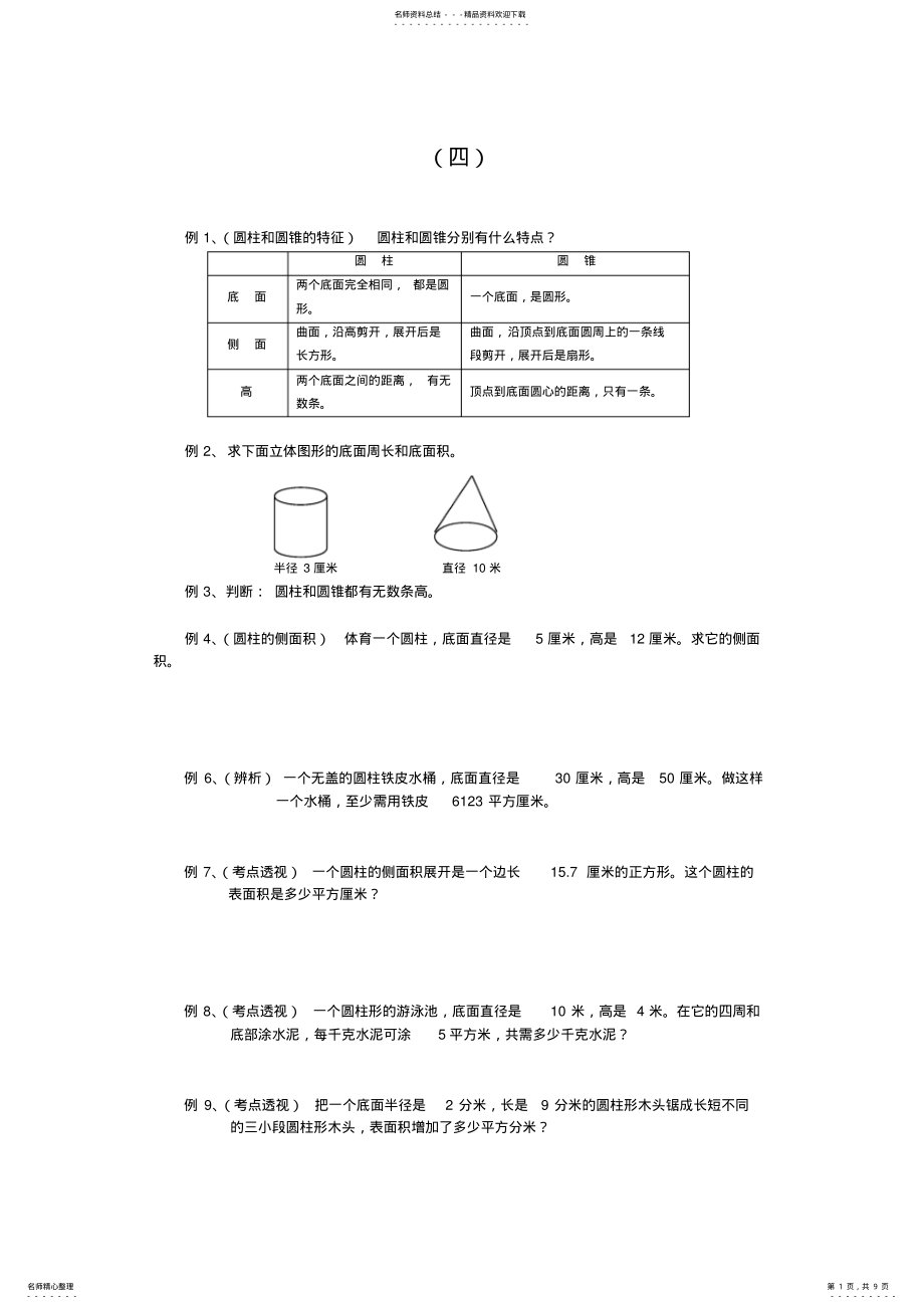 2022年2022年六年级数学圆柱圆锥练习题及答案 .pdf_第1页