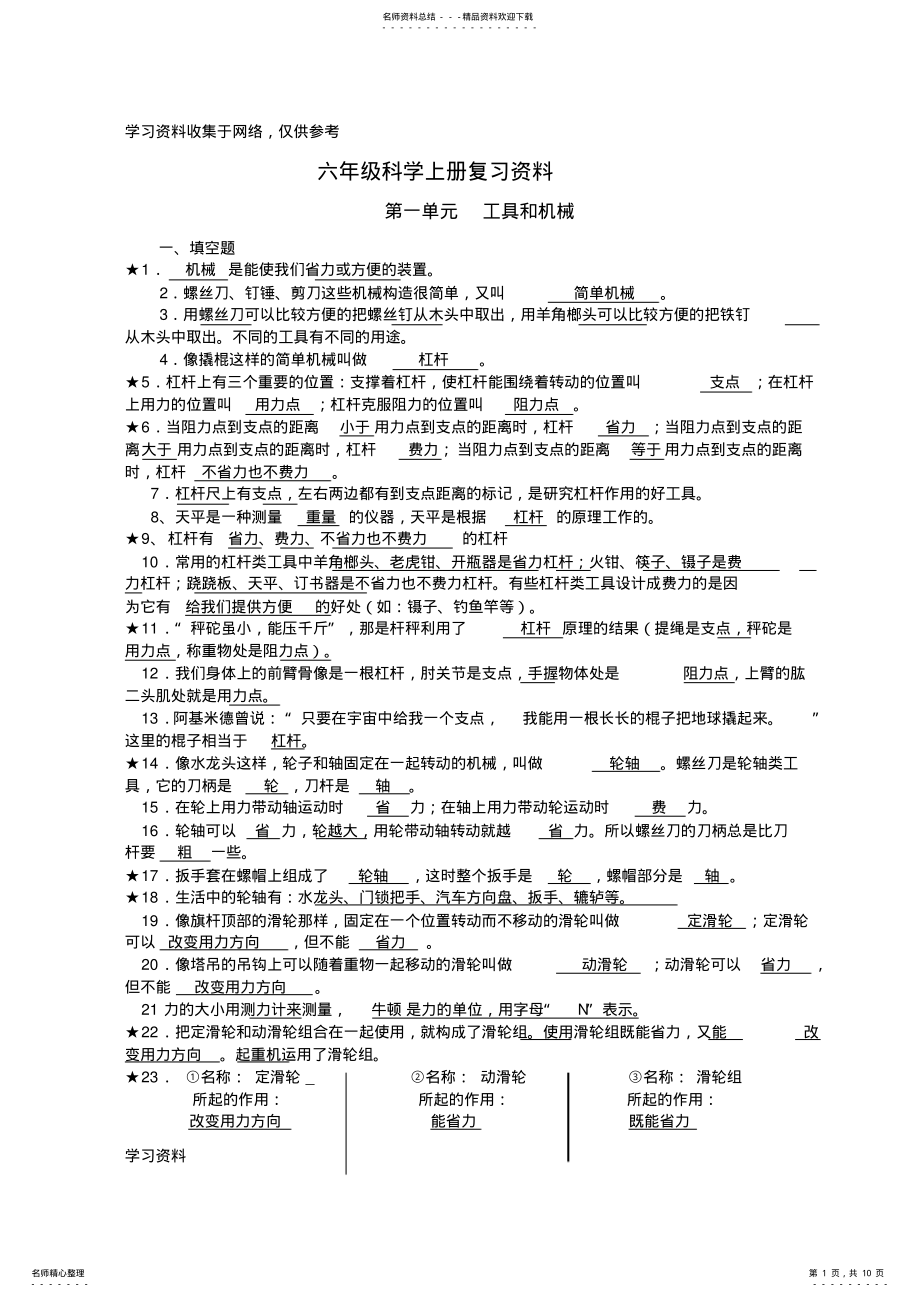 2022年2022年六年级科学上册复习资料 .pdf_第1页