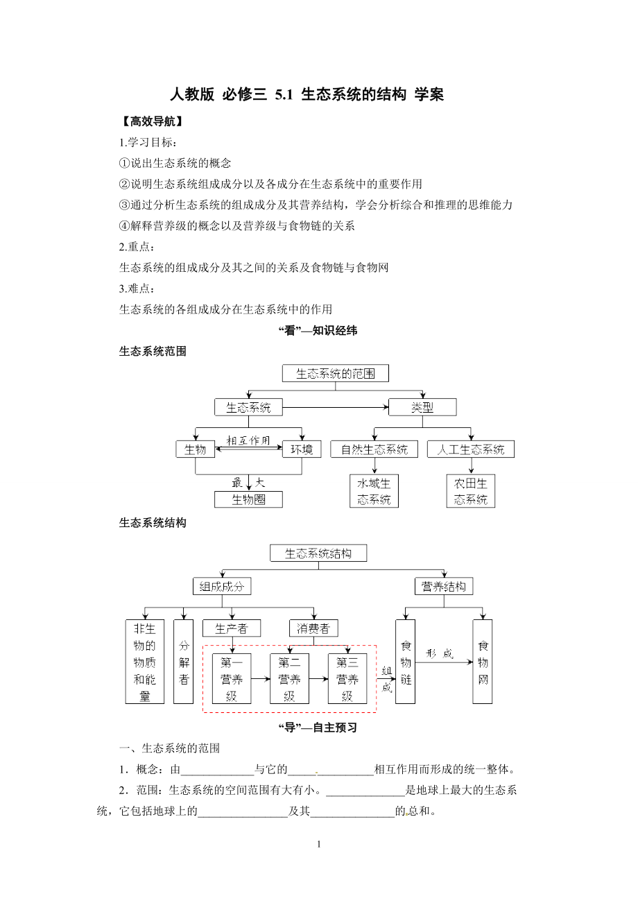 【高中生物】高中生物精品学案：5.1-生态系统的结构.doc_第1页