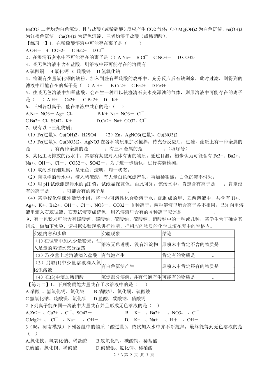 初三化学专题：离子共存.doc_第2页