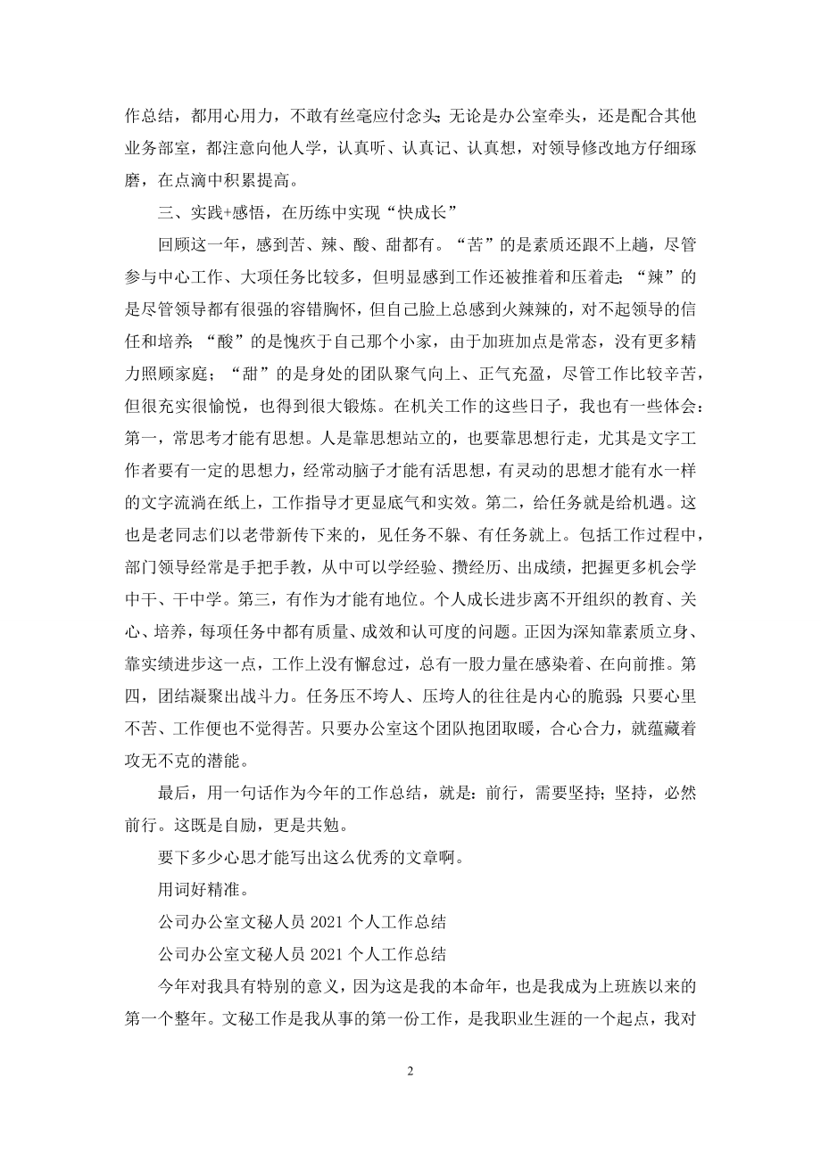 公司综合办公室文秘人员个人工作汇报材料.docx_第2页