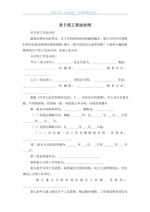 关于用工劳动合同.doc